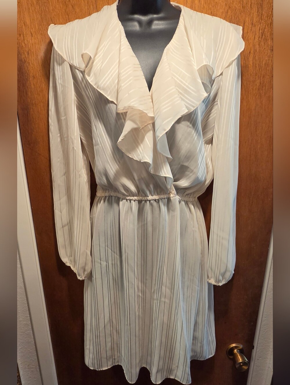 Dooney & Bourke Cream Long Sleeve Sheer Ruffle Dress SzM No Tag - Picture 2 of 9